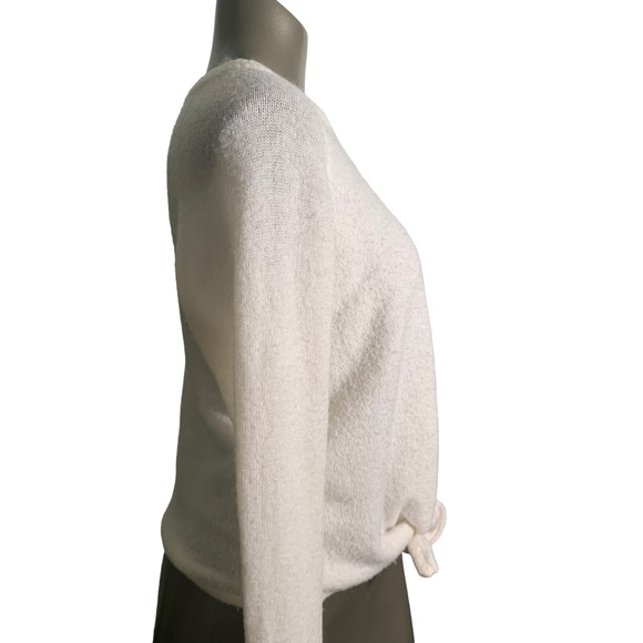 Olivaceous white women’s soft sweater L long sleeve tie front scoop neck fitted - Picture 3 of 13